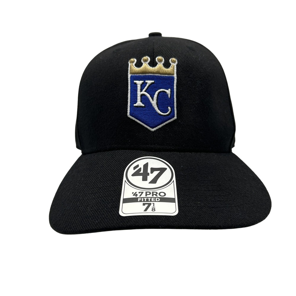 47 Brand Kansas City Royals Hat Cap Fitted‎ Mens 7 1/8 Black Baseball MLB
